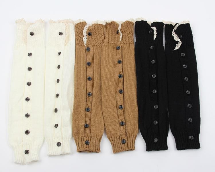 Knit Leg Warmers with Buttons Womens Slouchy Winter Legwear Long Boot Socks
